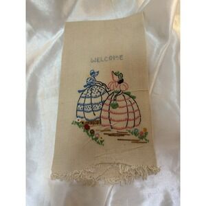 Vintage Handmade Embroidered Guest Tea Towel Southern Ladies Welcome Sign